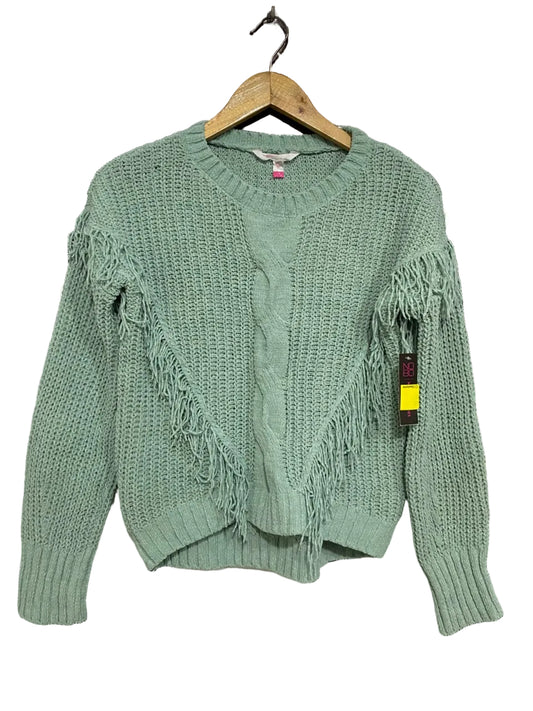 NO BOUNDARIES |L| BUST 19| A47| MINT GREEN FRINGED CABLE-KNIT TECHNICAL UTILITY SWEATER