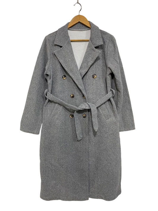 |M| BUST 21| A24| GREY DOUBLE-BREASTED BELTED TECHNICAL UTILITY TRENCH COAT