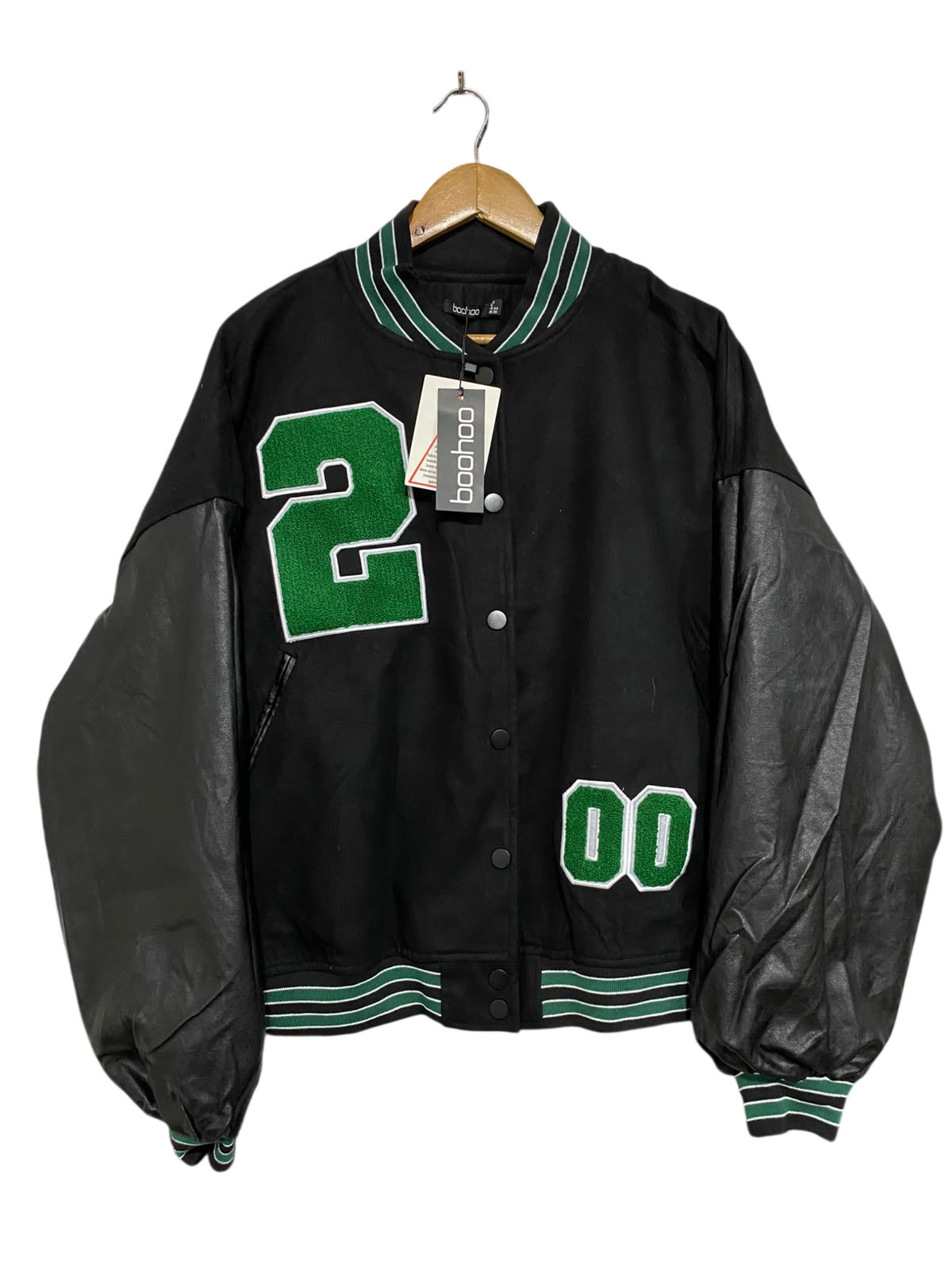 BOOHOO |M| BUST 27| A20| BLACK AND GREEN VARSITY TECHNICAL UTILITY JACKET