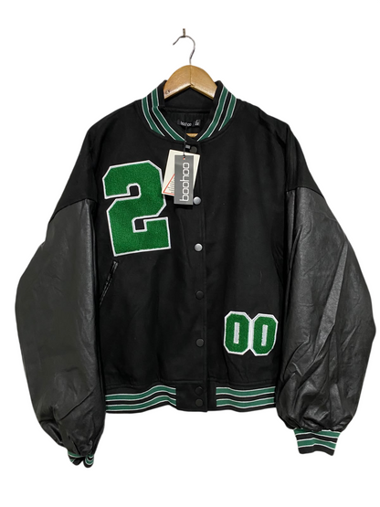 BOOHOO |M| BUST 27| A20| BLACK AND GREEN VARSITY TECHNICAL UTILITY JACKET