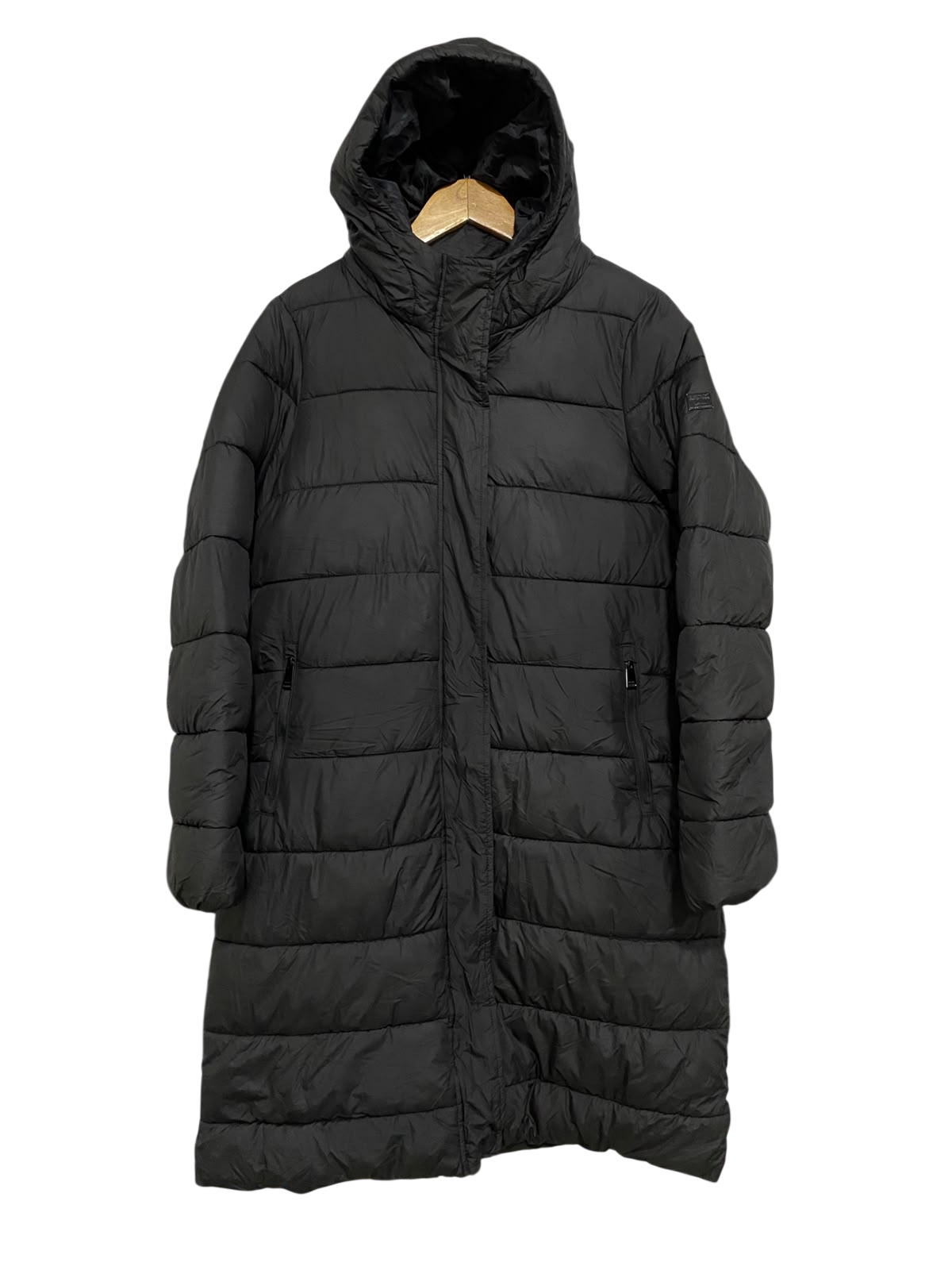 REGATTA |M| BUST 22| A20| SOLID BLACK QUILTED HOODED LONG PUFFER TECHNICAL UTILITY COAT
