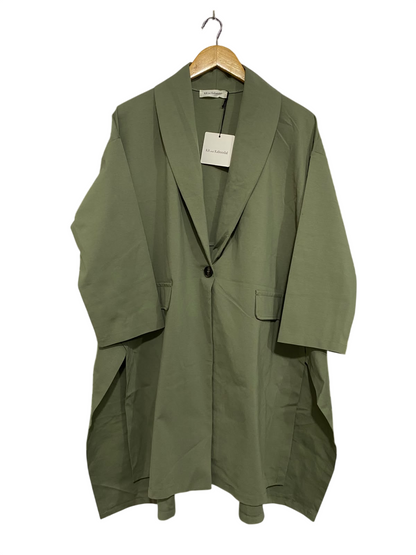 KIT AND KABOODAL |XL| BUST 25| A48| SAGE GREEN SHAWL-LAPEL TECHNICAL UTILITY COAT TUNIC