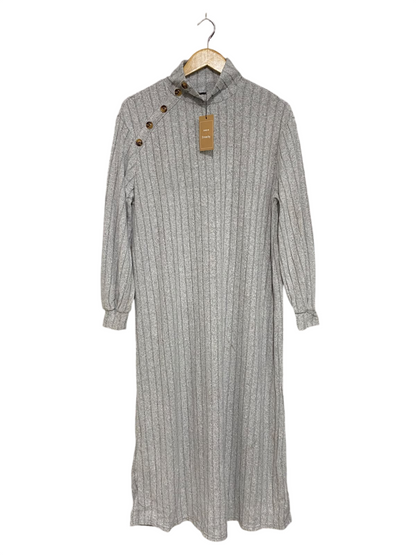 SHEIN |S| BUST 22| A48| HEATHER GREY ASYMMETRIC BUTTON-NECK RIBBED TECHNICAL UTILITY MIDI DRESS
