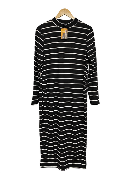 SHEIN |XL| BUST 19| A48| BLACK-AND-WHITE STRIPED MOCK-NECK TECHNICAL UTILITY MIDI DRESS