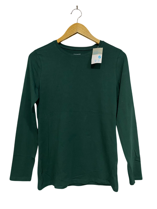 PRIMARK CARES |S| BUST 17| A48| DARK GREEN CREWNECK LONG-SLEEVE TECHNICAL UTILITY TOP