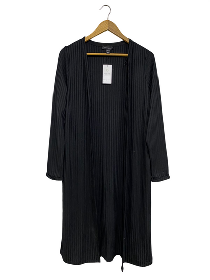 NEW LOOK |L| BUST 22| A48| SOLID BLACK RIBBED OPEN-FRONT TECHNICAL UTILITY MIDI CARDIGAN