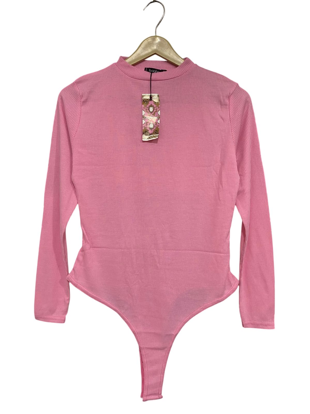 BOOHOO |M| BUST 17| A48| BUBBLEGUM PINK MOCK-NECK RIBBED TECHNICAL UTILITY BODYSUIT