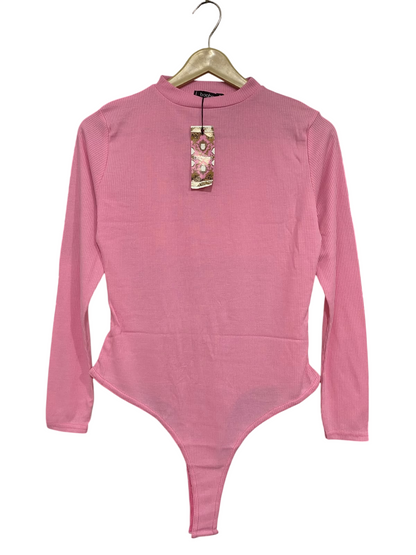 BOOHOO |M| BUST 17| A48| BUBBLEGUM PINK MOCK-NECK RIBBED TECHNICAL UTILITY BODYSUIT