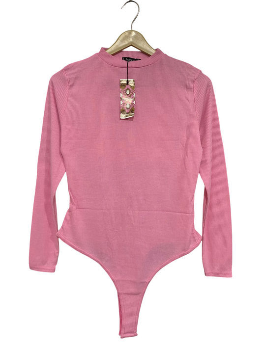 BOOHOO |M| BUST 17| A48| BUBBLEGUM PINK MOCK-NECK RIBBED TECHNICAL UTILITY BODYSUIT