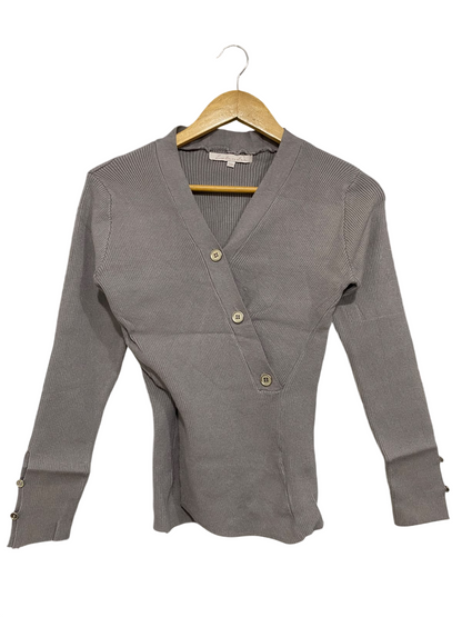 LNTUDER |S/M| BUST 15| A48| MAUVE ASYMMETRIC WRAP-FRONT RIBBED TECHNICAL UTILITY TOP