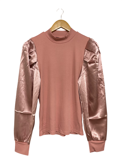 SHEIN |L| BUST 16| A48| DUSTY ROSE MOCK-NECK SATIN-SLEEVE TECHNICAL UTILITY TOP