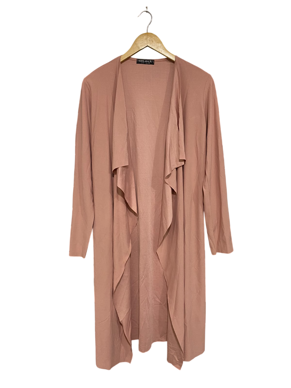 SELECT |M| BUST 19| A48| DUSTY ROSE DRAPED OPEN-FRONT TECHNICAL UTILITY MIDI CARDIGAN