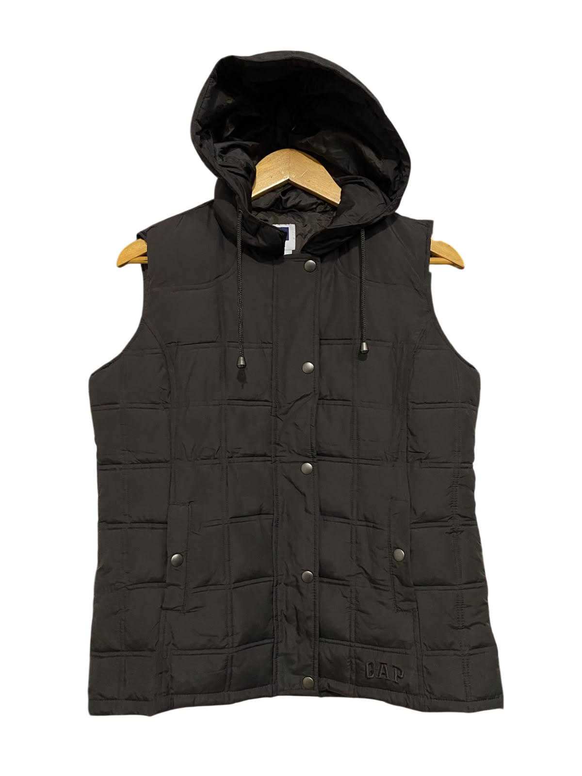 GAP |M| BUST 20| A48| SOLID BLACK QUILTED HOODED TECHNICAL UTILITY VEST