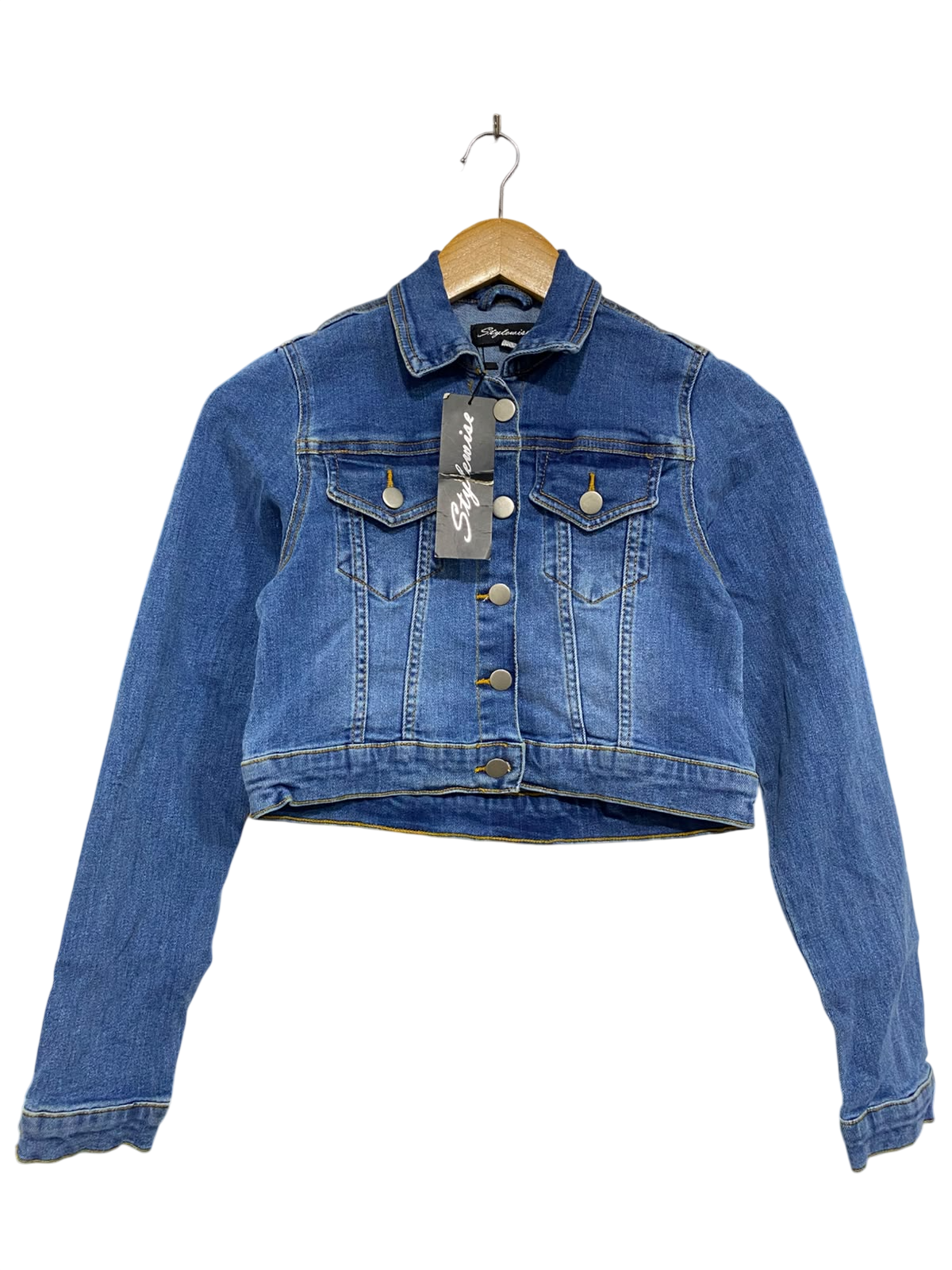 STYLEWISE |M| BUST 15| A48| MEDIUM WASH DENIM CROPPED TECHNICAL UTILITY JACKET