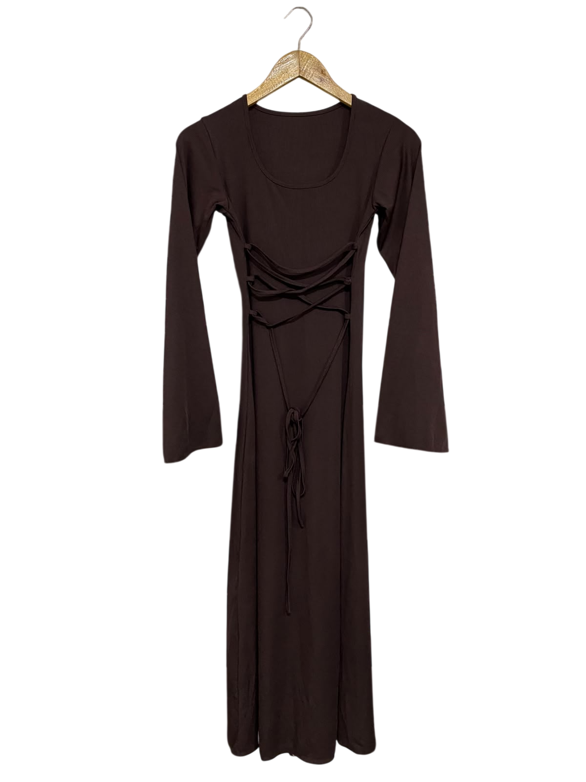 |S| BUST 14| A48| DARK BROWN RIBBED LACE-UP TECHNICAL UTILITY MIDI DRESS