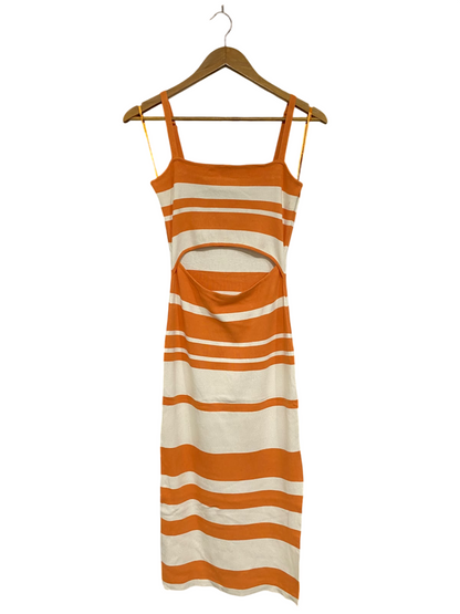 HERE COMES THESUN |M| BUST 14| A48| ORANGE-AND-WHITE STRIPED CUTOUT TECHNICAL UTILITY MIDI DRESS