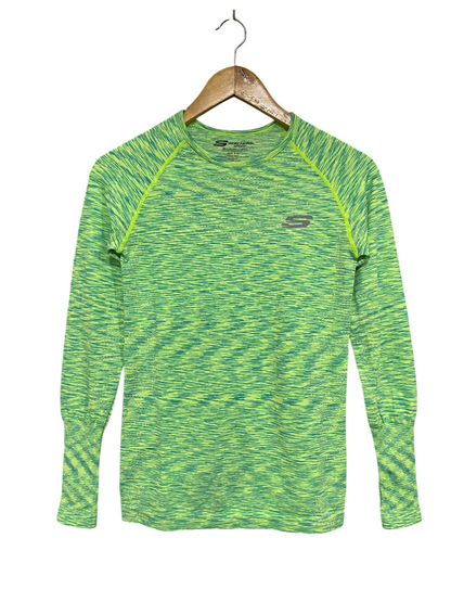 SKECHERS |XS/S| BUST 14| A48| LIME GREEN HEATHERED RAGLAN LONG-SLEEVE TECHNICAL UTILITY ATHLETIC TOP