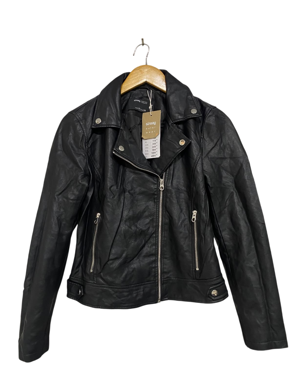 SINSAY |M| BUST 17| A49| BLACK FAUX-LEATHER BIKER TECHNICAL UTILITY JACKET
