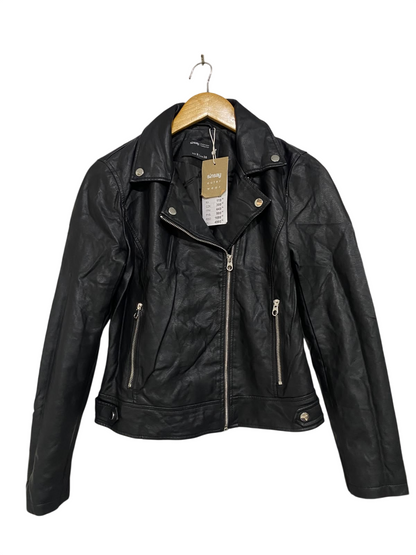 SINSAY |M| BUST 17| A49| BLACK FAUX-LEATHER BIKER TECHNICAL UTILITY JACKET