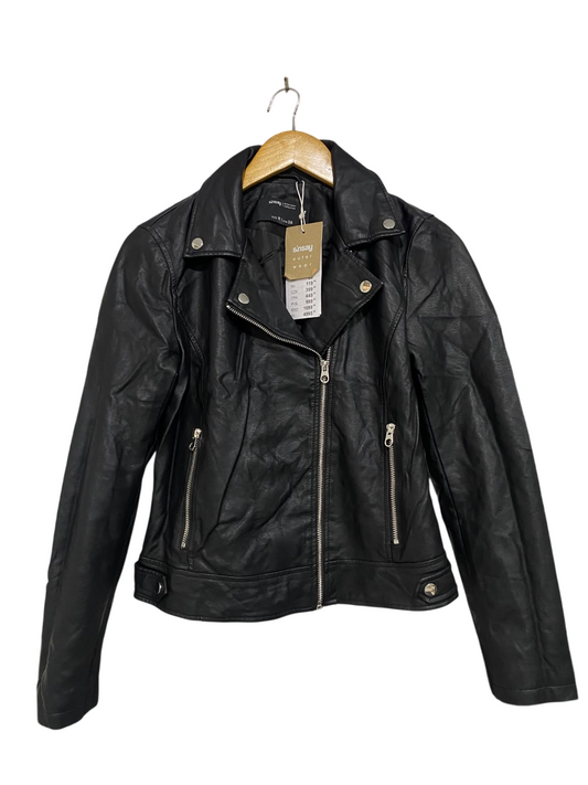SINSAY |M| BUST 17| A49| BLACK FAUX-LEATHER BIKER TECHNICAL UTILITY JACKET