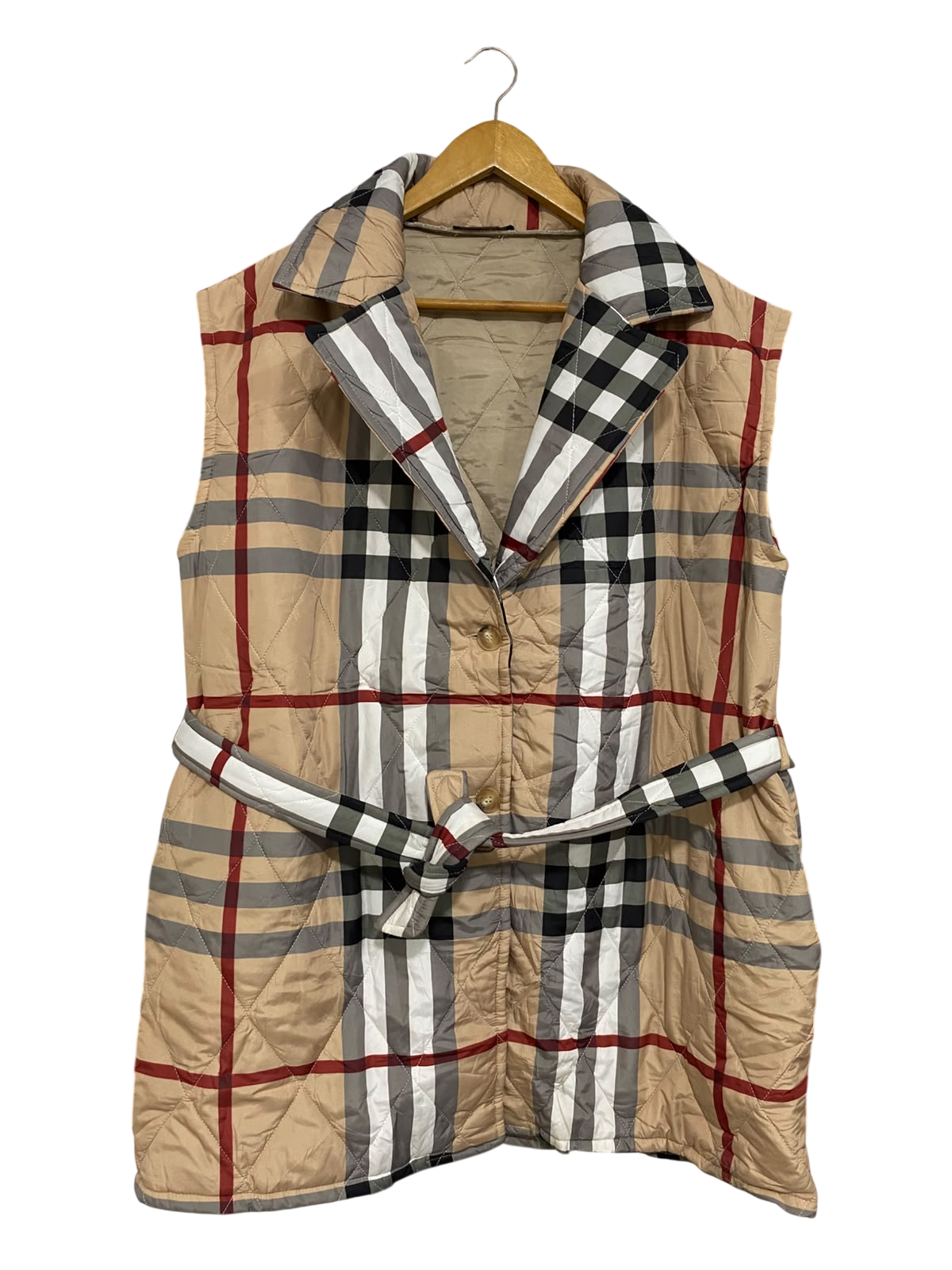MADE IN ITALY |XL| BUST 24| A49| CLASSIC PLAID QUILTED BELTED TECHNICAL UTILITY VEST