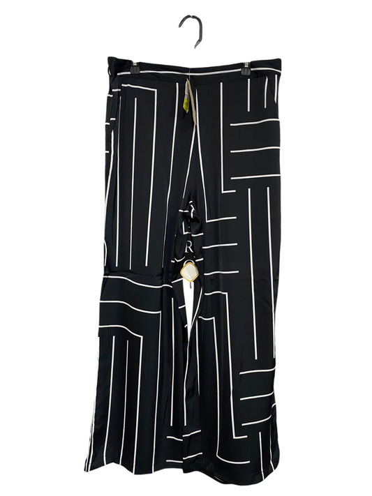 ANKO |XL| WAIST 34| A49| BLACK AND WHITE GEOMETRIC LINE-PRINT TECHNICAL UTILITY WIDE-LEG PANTS