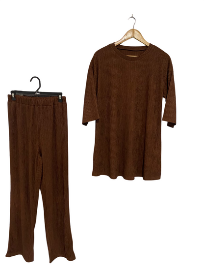 SHEIN |M| A49| BROWN PLEATED CO-ORD SET TECHNICAL UTILITY LOUNGEWEAR