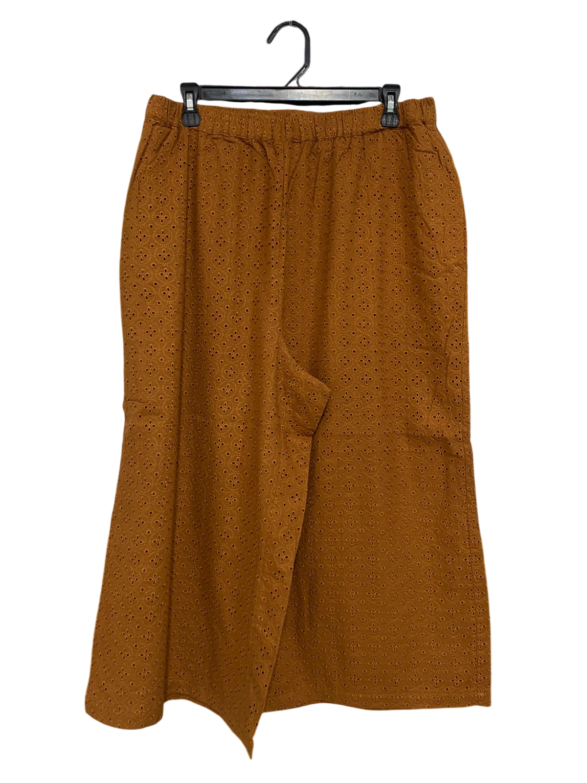 TALISMAN |L| WAIST 32| A49| CARAMEL BROWN EYEYLET EMBROIDERED TECHNICAL UTILITY CULOTTES