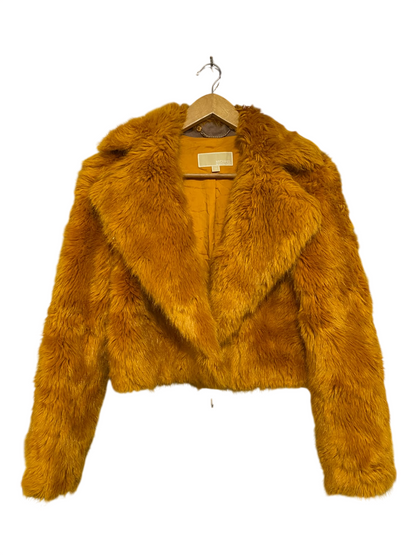MICHAEL |XS| BUST 20| A49| MUSTARD FAUX-FUR CROPPED TECHNICAL UTILITY JACKET