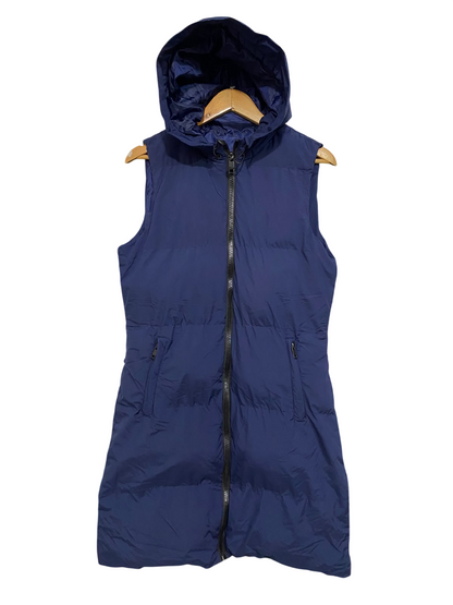 BOOGY |M| BUST 20| A49| NAVY BLUE HOODED PUFFER VEST TECHNICAL UTILITY MAXI COAT