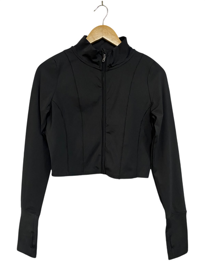 GILLY HICKS |M| BUST 17| A49| SOLID BLACK HIGH-NECK CROPPED TECHNICAL UTILITY ZIP-UP JACKET