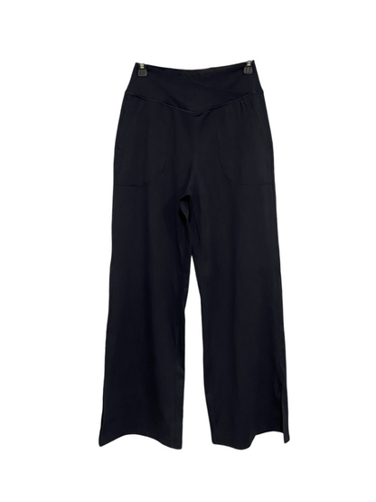 |M| WAIST 26| A49| SOLID BLACK CROSSOVER-WAIST TECHNICAL UTILITY WIDE-LEG PANTS
