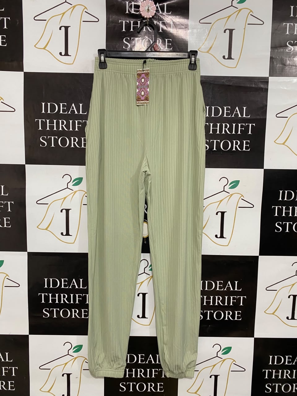 BOOHOO |S| WAIST 26| A49| SAGE GREEN RIBBED ELASTICATED TECHNICAL UTILITY JOGGERS