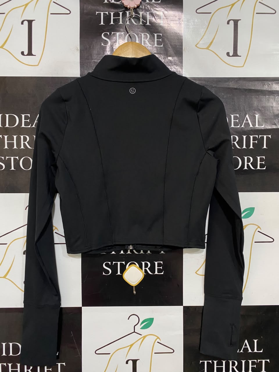GILLY HICKS |M| BUST 17| A49| SOLID BLACK HIGH-NECK CROPPED TECHNICAL UTILITY ZIP-UP JACKET