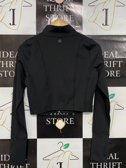 GILLY HICKS |M| BUST 17| A49| SOLID BLACK HIGH-NECK CROPPED TECHNICAL UTILITY ZIP-UP JACKET