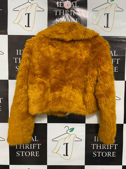 MICHAEL |XS| BUST 20| A49| MUSTARD FAUX-FUR CROPPED TECHNICAL UTILITY JACKET