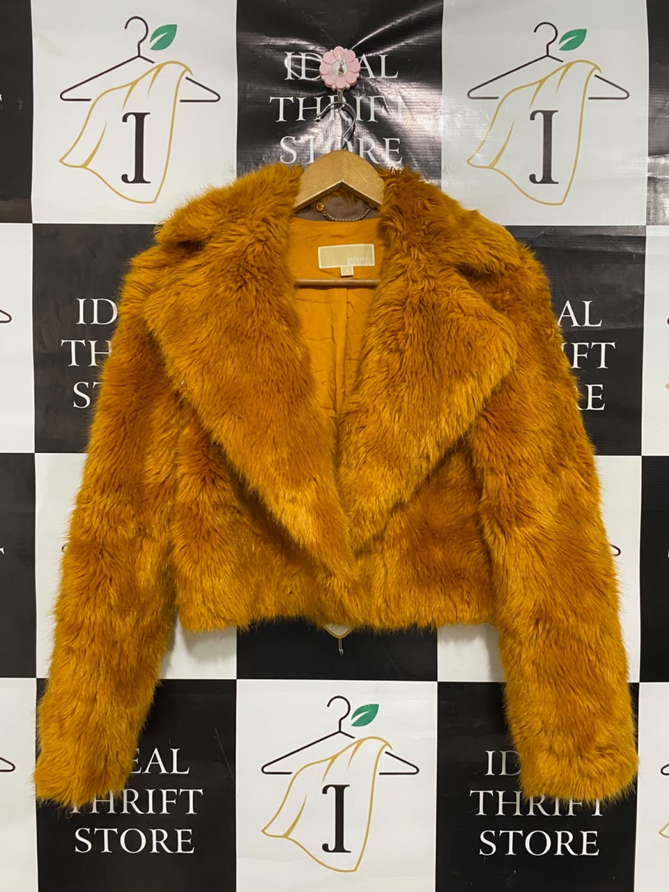 MICHAEL |XS| BUST 20| A49| MUSTARD FAUX-FUR CROPPED TECHNICAL UTILITY JACKET