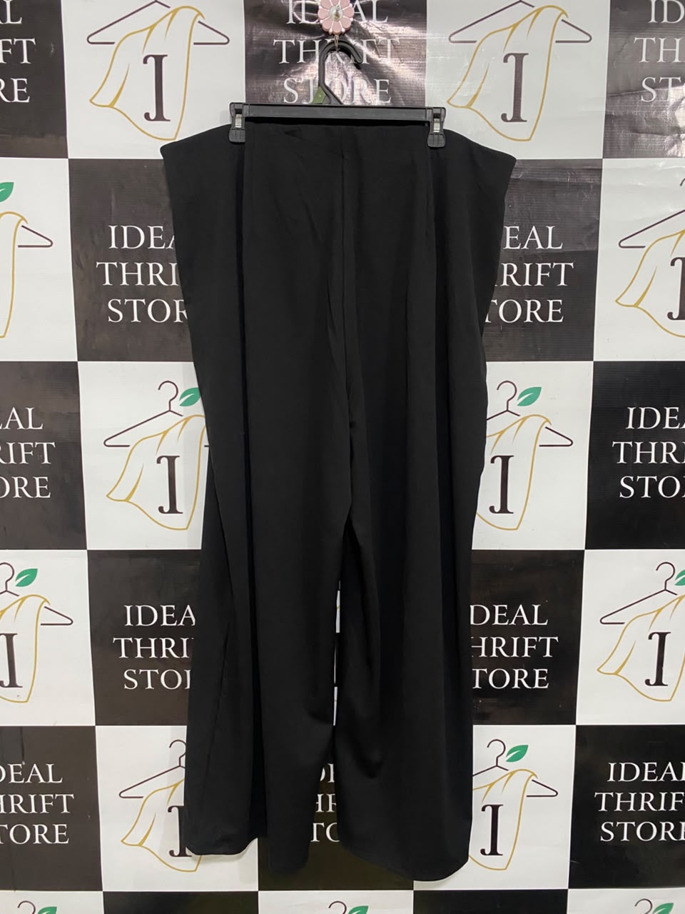 BLOOMCHIC |XXL| WAIST 40| A49| SOLID BLACK DRAPED OVERLAY TECHNICAL UTILITY WIDE-LEG PANTS