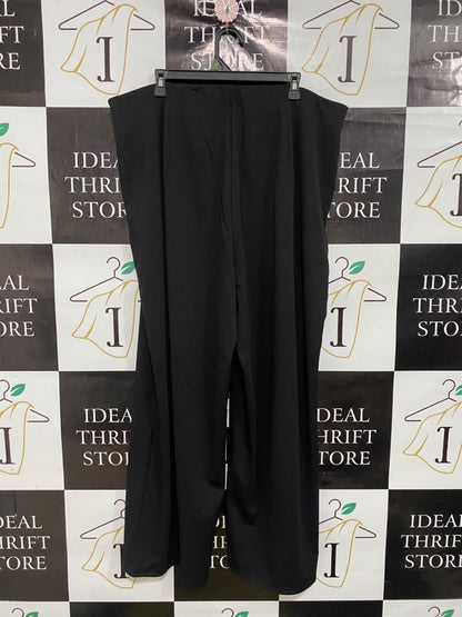 BLOOMCHIC |XXL| WAIST 40| A49| SOLID BLACK DRAPED OVERLAY TECHNICAL UTILITY WIDE-LEG PANTS