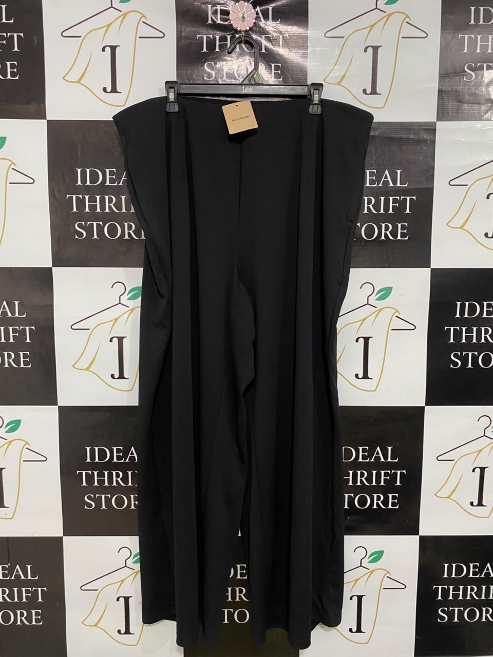 BLOOMCHIC |XXL| WAIST 40| A49| SOLID BLACK DRAPED OVERLAY TECHNICAL UTILITY WIDE-LEG PANTS