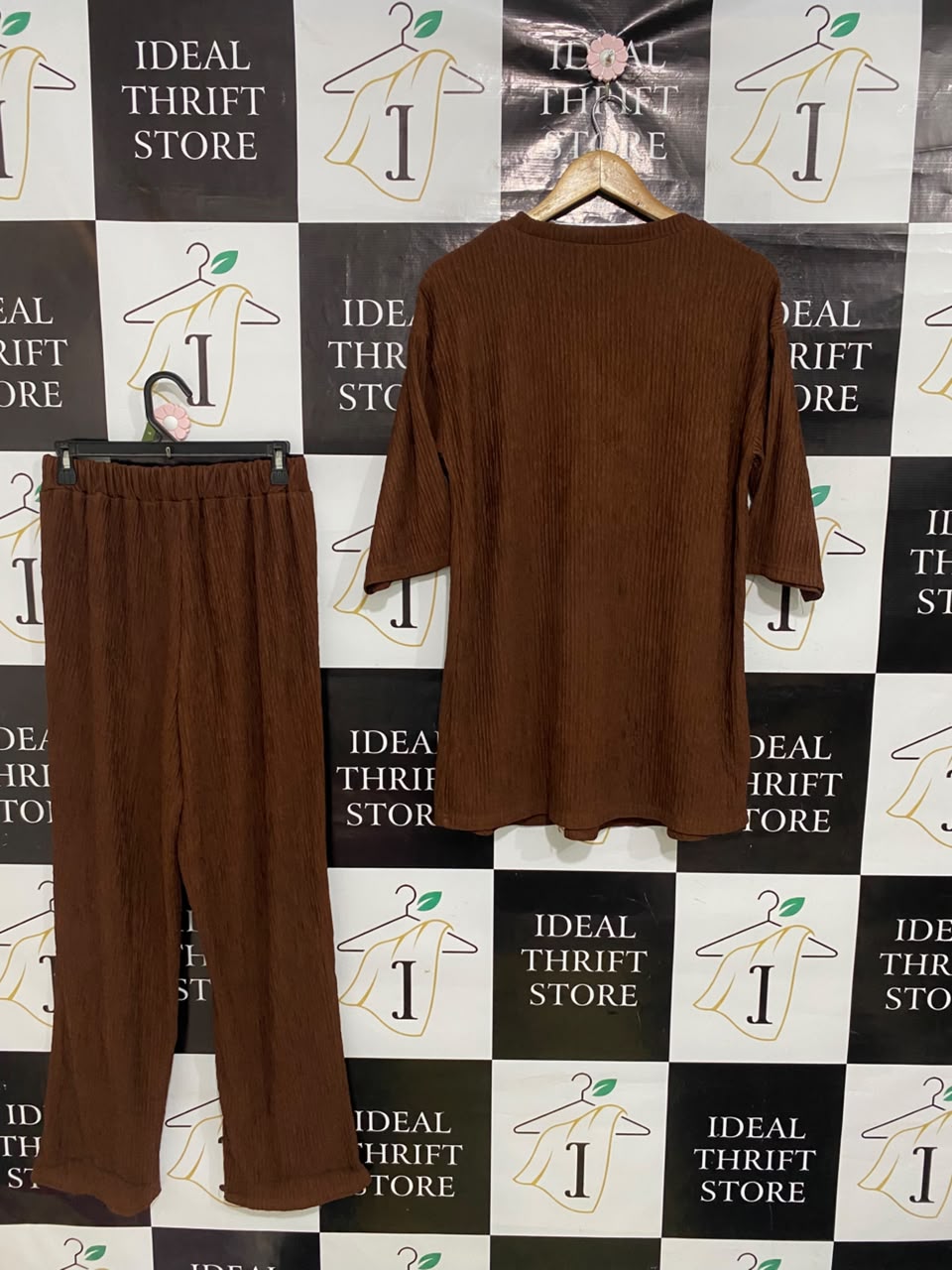 SHEIN |M| A49| BROWN PLEATED CO-ORD SET TECHNICAL UTILITY LOUNGEWEAR