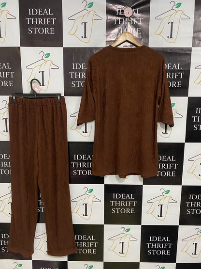 SHEIN |M| A49| BROWN PLEATED CO-ORD SET TECHNICAL UTILITY LOUNGEWEAR