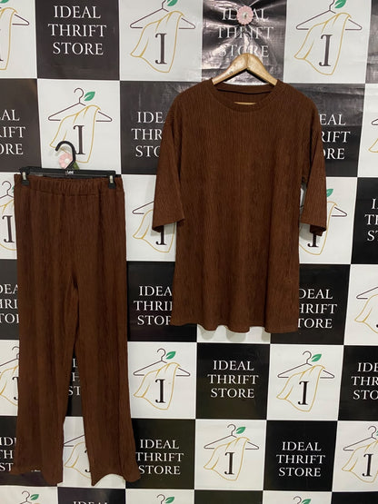 SHEIN |M| A49| BROWN PLEATED CO-ORD SET TECHNICAL UTILITY LOUNGEWEAR