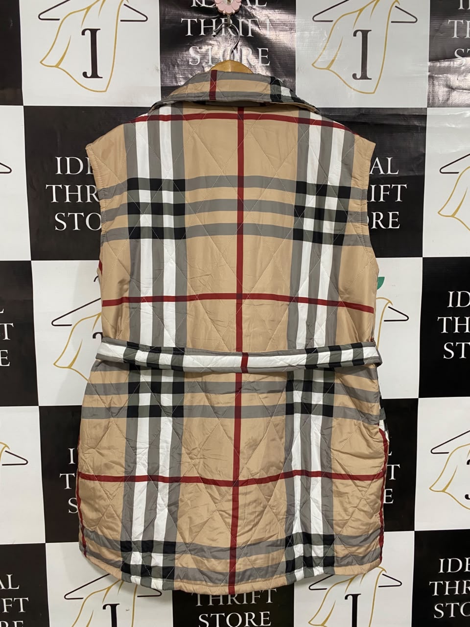 MADE IN ITALY |XL| BUST 24| A49| CLASSIC PLAID QUILTED BELTED TECHNICAL UTILITY VEST