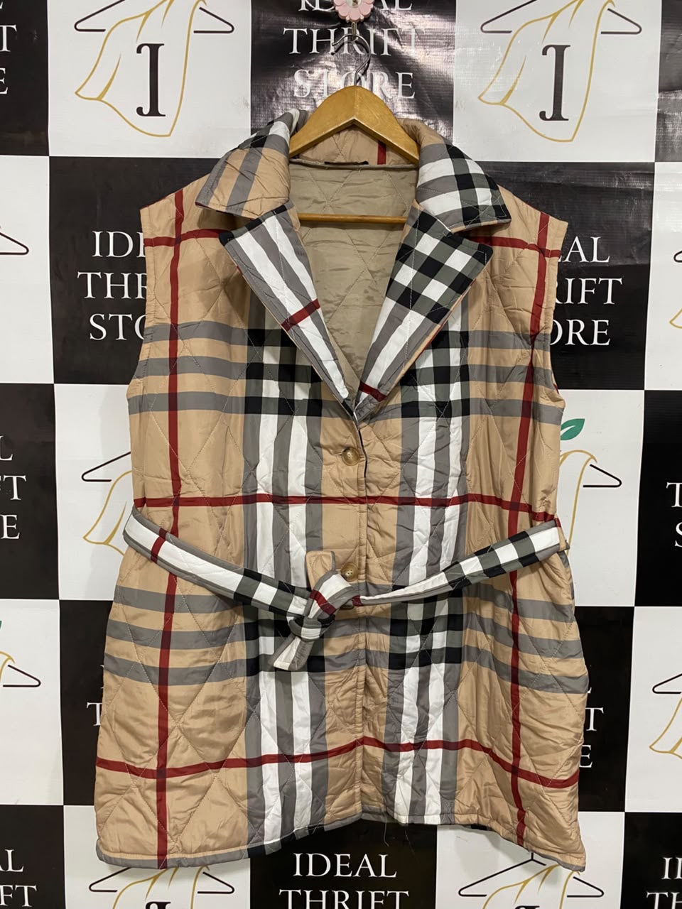 MADE IN ITALY |XL| BUST 24| A49| CLASSIC PLAID QUILTED BELTED TECHNICAL UTILITY VEST