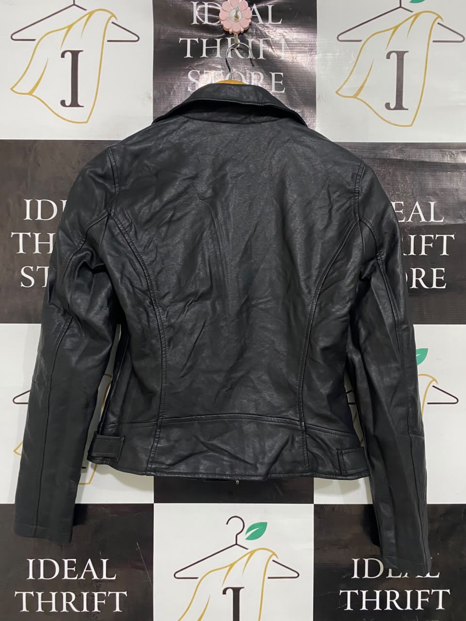 SINSAY |M| BUST 17| A49| BLACK FAUX-LEATHER BIKER TECHNICAL UTILITY JACKET