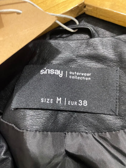 SINSAY |M| BUST 17| A49| BLACK FAUX-LEATHER BIKER TECHNICAL UTILITY JACKET
