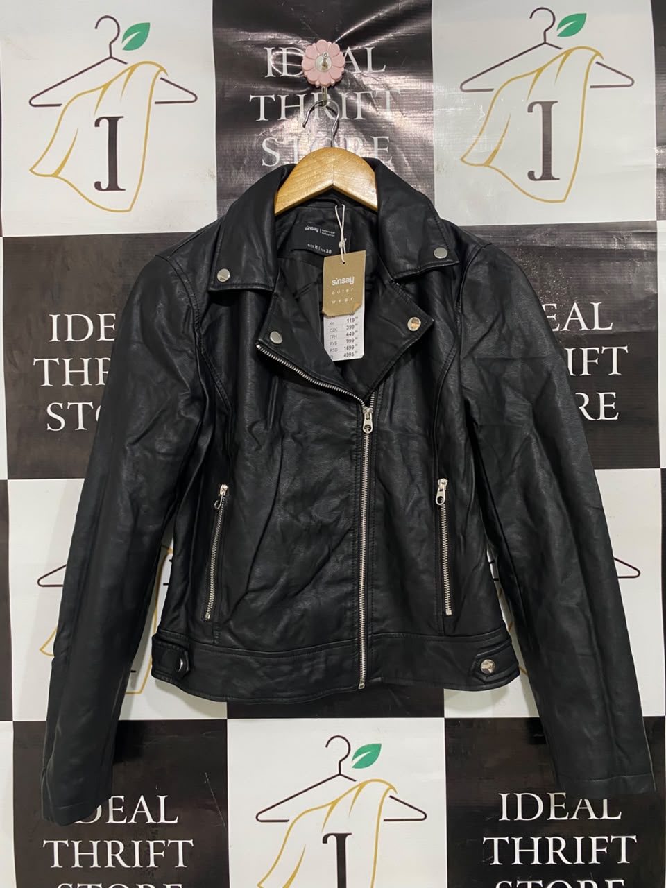SINSAY |M| BUST 17| A49| BLACK FAUX-LEATHER BIKER TECHNICAL UTILITY JACKET