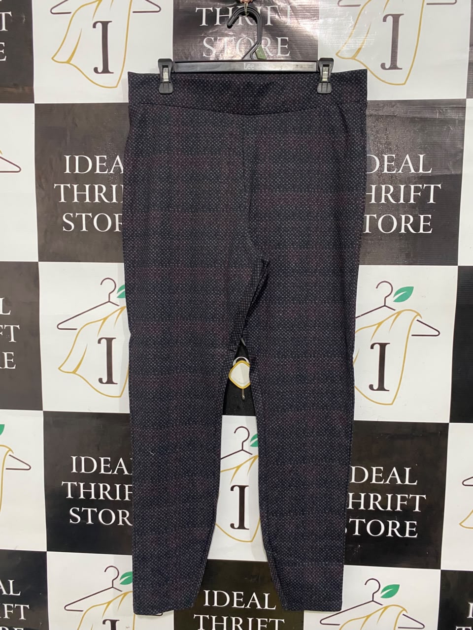 PAPAYA |L| WAIST 32| A49| DARK CHARCOAL MICRO-PLAID TECHNICAL UTILITY PULL-ON PANTS