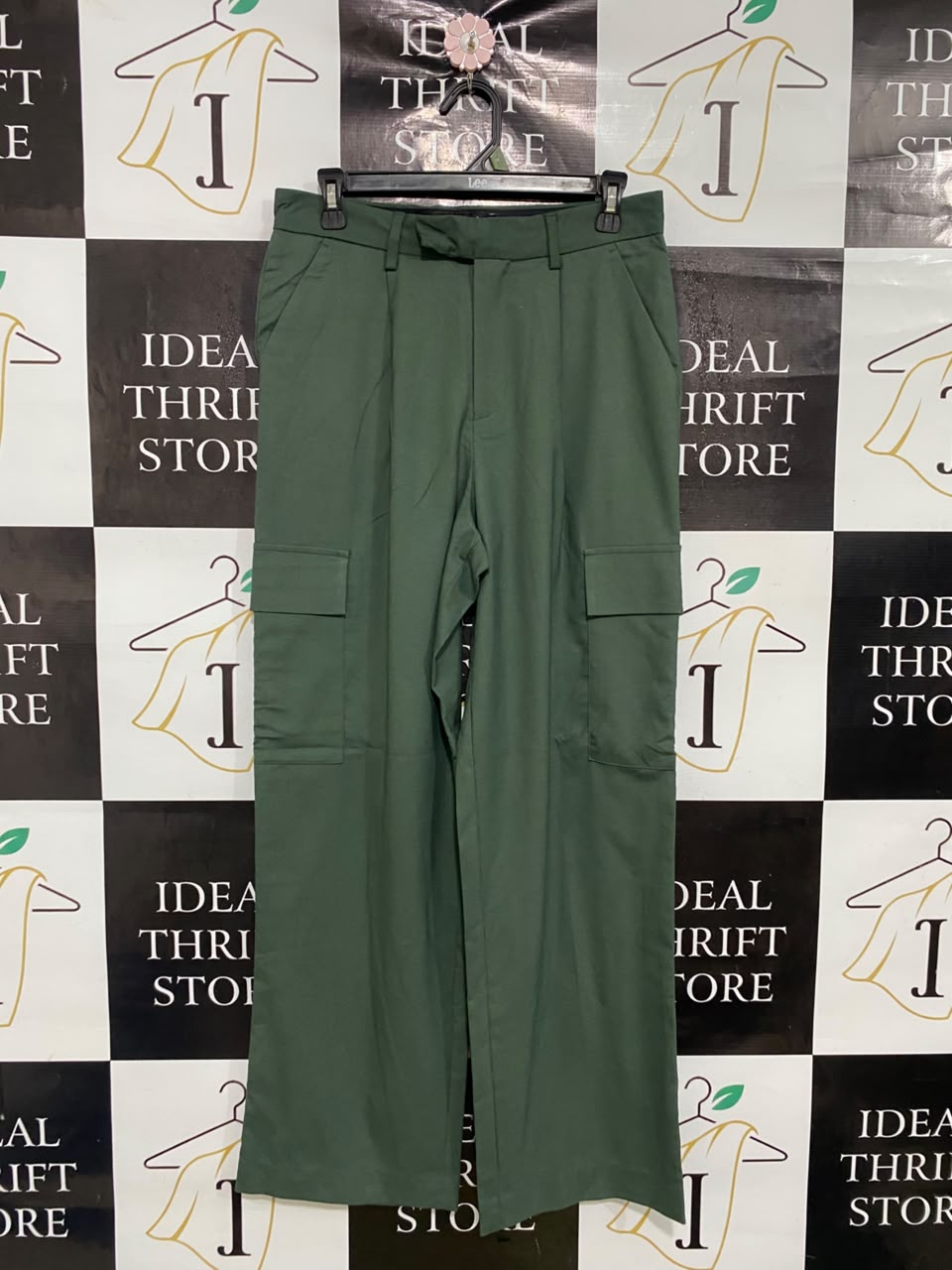 ASOS |L| WAIST 30| A49| OLIVE GREEN CARGO TECHNICAL UTILITY WIDE-LEG PANTS